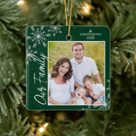 Ons familiehandschrift Foto groen kerstfeest Keramisch Ornament