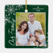 Ons familiehandschrift Foto groen kerstfeest Keramisch Ornament (Achterkant)