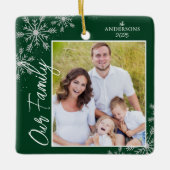 Ons familiehandschrift Foto groen kerstfeest Keramisch Ornament (Voorkant)