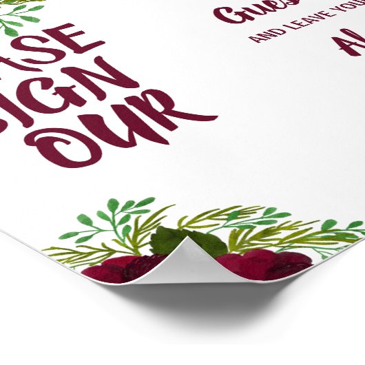Ons gastboek ondertekenen Trouw Rood Bloemengroen Poster (Hoek)