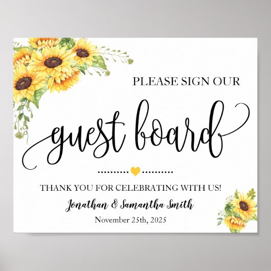 Ons gastenschild huwelijksfeest zonnebloem bord poster (Voorkant)