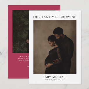 Ons gezin groeit moderne 2 foto zwangerschap aankondiging
