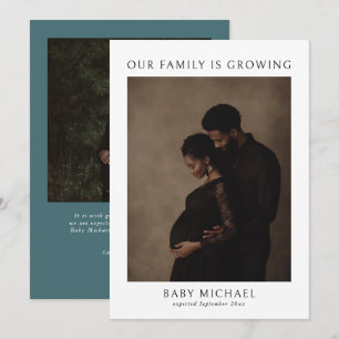 Ons gezin groeit moderne 2 foto zwangerschap aankondiging