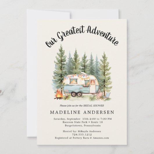 Ons grootste avontuur Camping Sage Baby shower Kaart (Voorkant)
