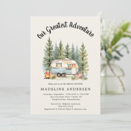 Ons grootste avontuur Camping Sage Baby shower Kaart (Staand voorkant)