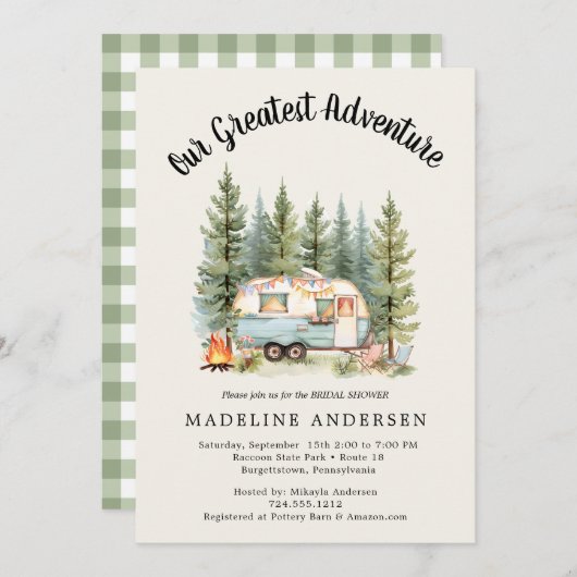 Ons grootste avontuur Camping Sage Baby shower Kaart (Voorkant / Achterkant)