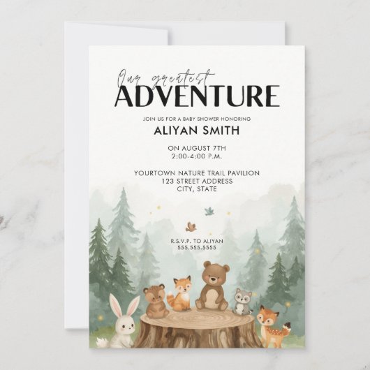 Ons grootste avontuur Schattige Woodland Baby show Kaart (Voorkant)