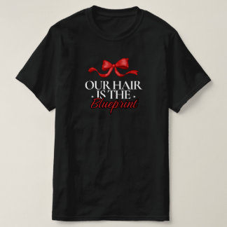 "Ons haar is het bouwplan" Zwarte haar rode strik T-shirt