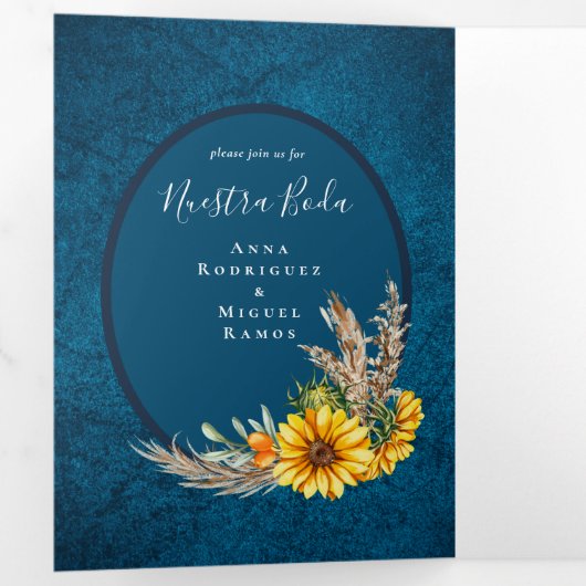 Ons Huwelijk 6 pagina's Zonnebloemen Trouw Uitnodi Drieluik Uitnodiging (Binnenzijde eerst)