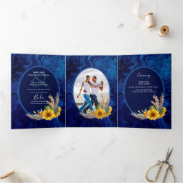 Ons Huwelijk 6 pagina's Zonnebloemen Trouw Uitnodi Drieluik Uitnodiging