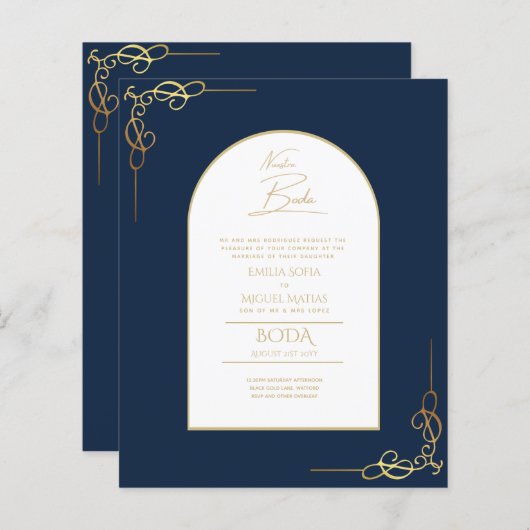 Ons Huwelijk Budget Goud Accent Tweetalige Uitnodi (Voorkant / Achterkant)