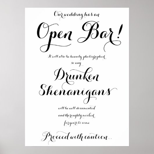 Ons huwelijk heeft een open bar bord poster (Voorkant)