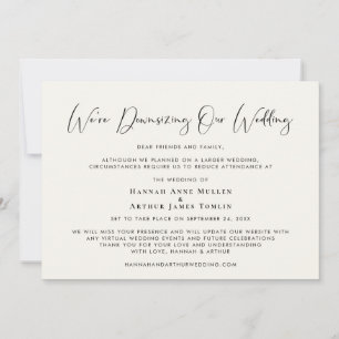 Ons Huwelijk Inkrimpen Elegante Calligrafie Crème Aankondiging
