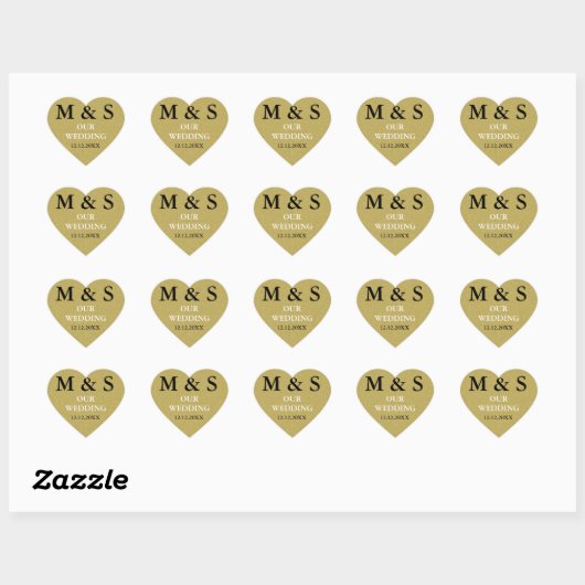 Ons Huwelijkshart Stickers Glitter Goud Monogram (Vel)