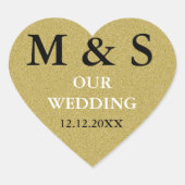 Ons Huwelijkshart Stickers Glitter Goud Monogram (Voorkant)