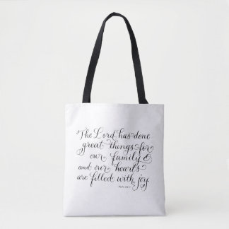 Ons inspirerend familietekotominiebeeld tote bag