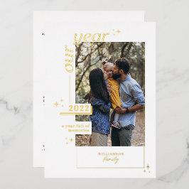 Ons Jaar in Review 1 Jaar vol herinneringen Foto Folie Feestdagenkaart