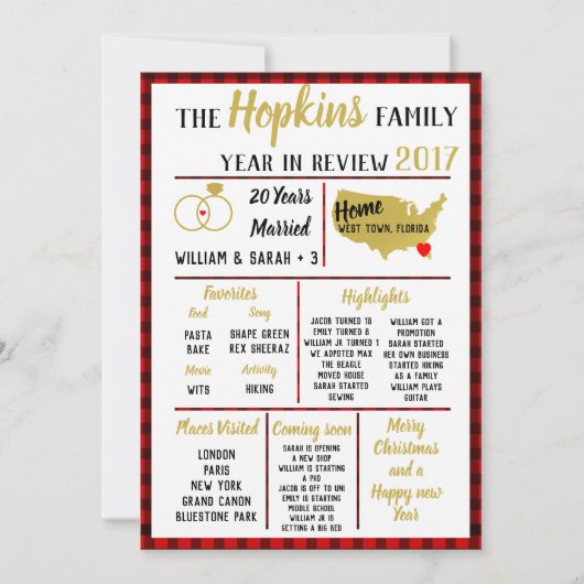 ons jaar in review, familieevenement kerstrood feestdagenkaart (Voorkant)