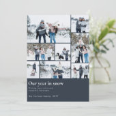 Ons jaar in sneeuw grappige familie kerst foto feestdagenkaart (Staand voorkant)