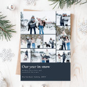 Ons jaar in sneeuw grappige familie kerst foto feestdagenkaart