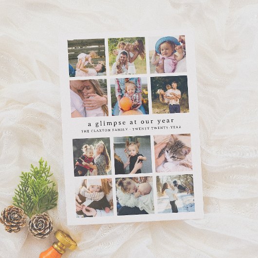 Ons Jaar Minimalistische 12 Fotocollage Kerstmis Feestdagenkaart