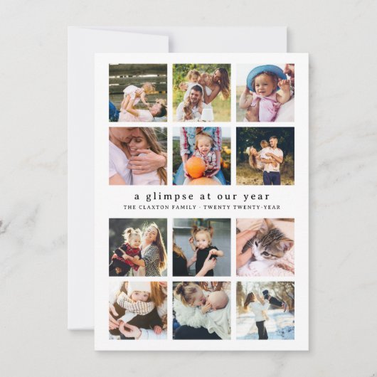 Ons Jaar Minimalistische 12 Fotocollage Kerstmis Feestdagenkaart (Voorkant)