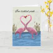 Ons Jubileum Twee Flamingos maken hartvorm Kaart (Gele Bloem)
