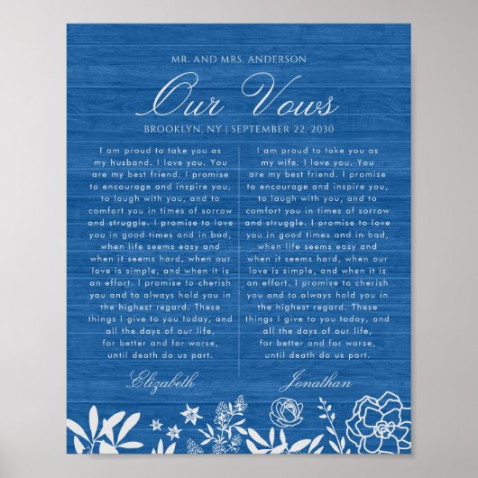 Ons Jubileum van de Berichten Navy Blue Floral Woo Poster (Voorkant)