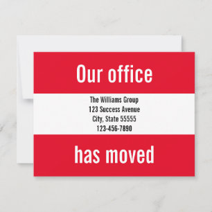 Ons kantoor is verhuisd Bright Red & White Moving Aankondiging