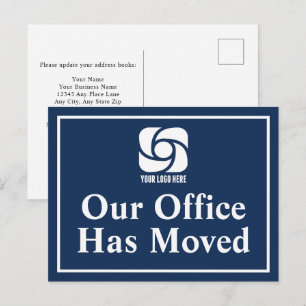Ons kantoor is verhuisd Navy Blue Zakelijk Logo Briefkaart