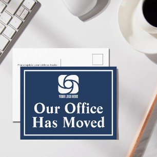 Ons kantoor is verhuisd Navy Blue Zakelijk Logo Briefkaart