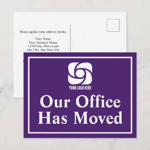 Ons kantoor is verhuisd Paarse Zakelijke Logo Briefkaart