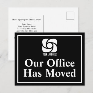 Ons kantoor is verhuisd Zwart Witte Zakelijke Logo Briefkaart