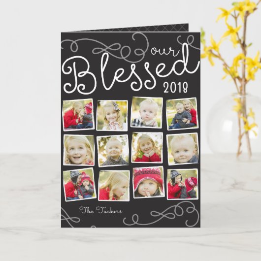 Ons kerstfotocollage zonder jaar kaart (Gele Bloem)