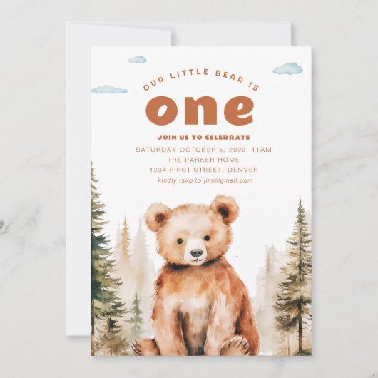 Ons kleine Beer is een 1e verjaardagsuitnodiging Kaart (Voorkant)