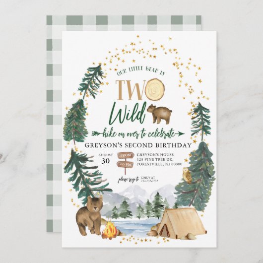 Ons kleine Beer is twee Wild Birthday Uitnodiging (Voorkant / Achterkant)