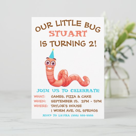 Ons kleine beestje, regenworm, worm verjaardagsfee kaart (Staand voorkant)