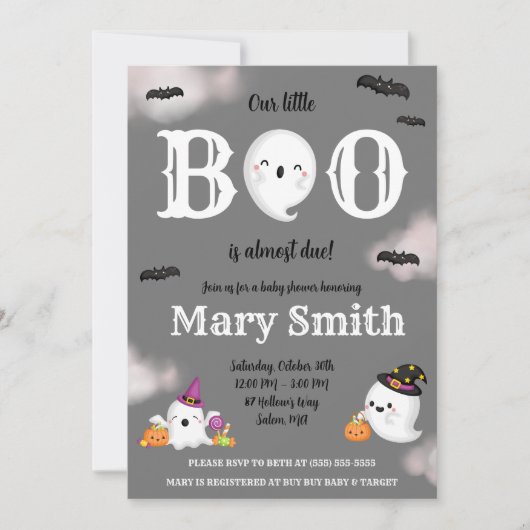 Ons kleine boek is bijna klaar! Ghost-Baby shower Kaart (Voorkant)