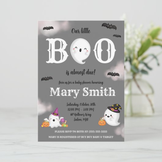 Ons kleine boek is bijna klaar! Ghost-Baby shower Kaart (Staand voorkant)