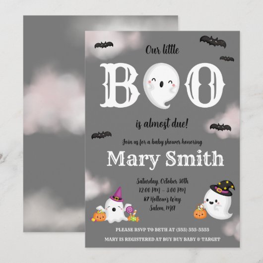 Ons kleine boek is bijna klaar! Ghost-Baby shower Kaart (Voorkant / Achterkant)