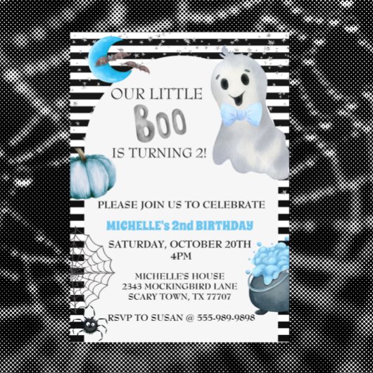 Ons kleine Boo Cute Ghost Blue Birthday feest Kaart