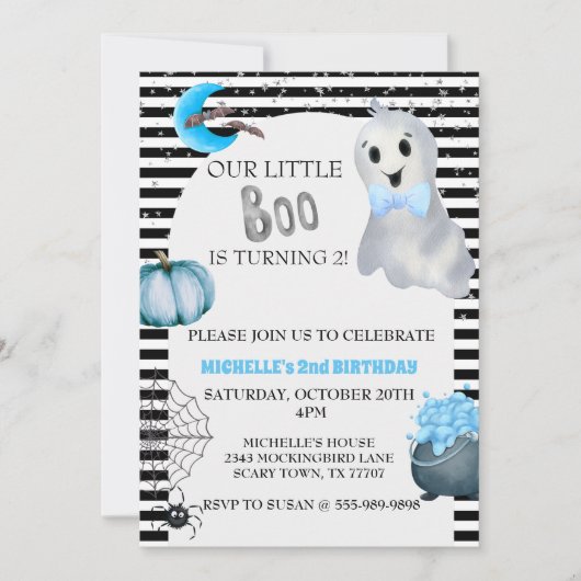 Ons kleine Boo Cute Ghost Blue Birthday feest Kaart (Voorkant)