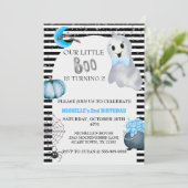 Ons kleine Boo Cute Ghost Blue Birthday feest Kaart (Staand voorkant)