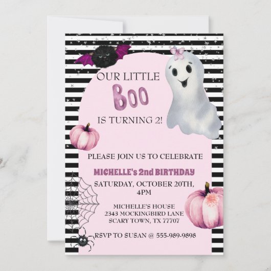 Ons kleine Boo Cute Ghost Pink Birthday feest Kaart (Voorkant)