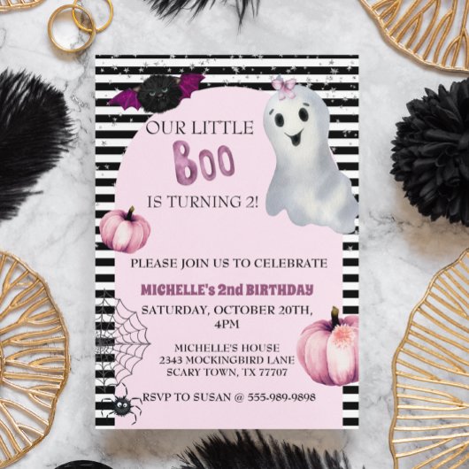 Ons kleine Boo Cute Ghost Pink Birthday feest Kaart
