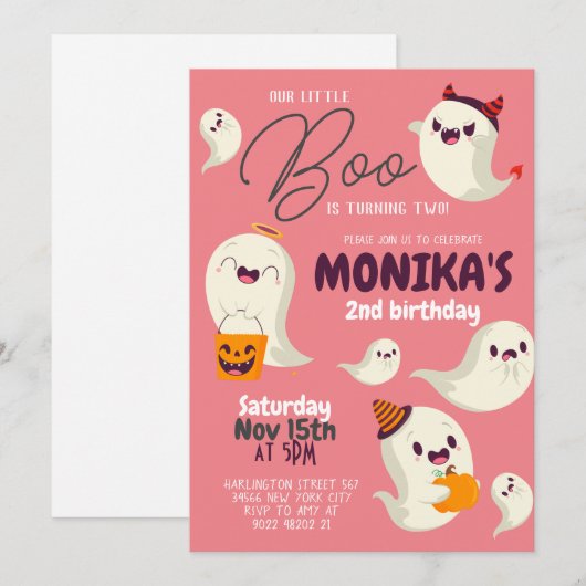 Ons kleine Boo Girl Halloween Birthday Uitnodiging (Voorkant / Achterkant)
