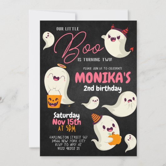 Ons kleine Boo Girl Halloween Birthday Uitnodiging (Voorkant)