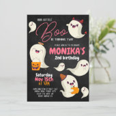 Ons kleine Boo Girl Halloween Birthday Uitnodiging (Staand voorkant)