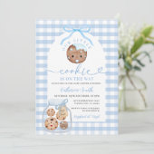 Ons kleine cookie Baby shower in Jar Blue Gingham Kaart (Staand voorkant)