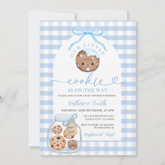 Ons kleine cookie Baby shower in Jar Blue Gingham Kaart